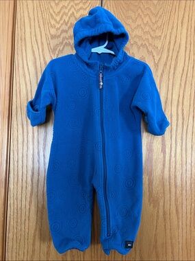 REI Hooded One-Piece Fleece Blue Jumpsuit Sz 6 mos